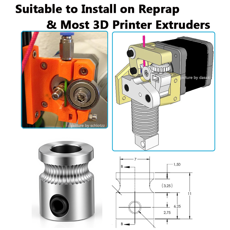1PC MK8 Drive Gear for 1.75mm  - 3D Printing Industry 评论和价格