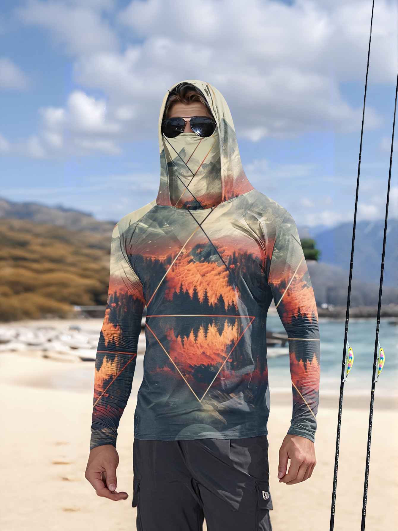 Outdoor Men's Fishing Hoodie B - 3D Printing Mask 评论和价格